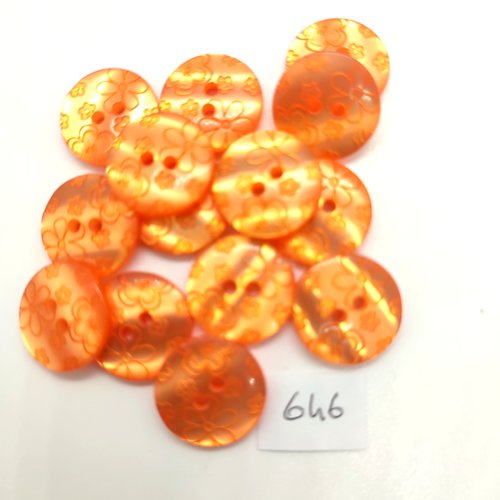 14 boutons en résine orange - 18mm - 646