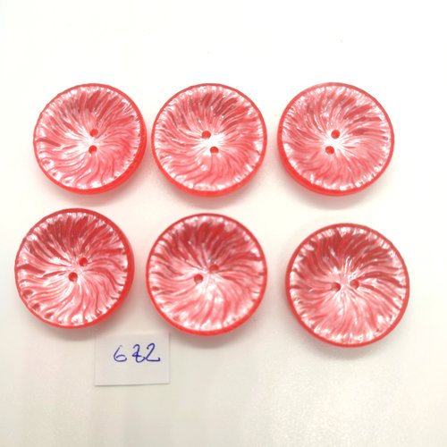 6 boutons en résine rose - 27mm - 682