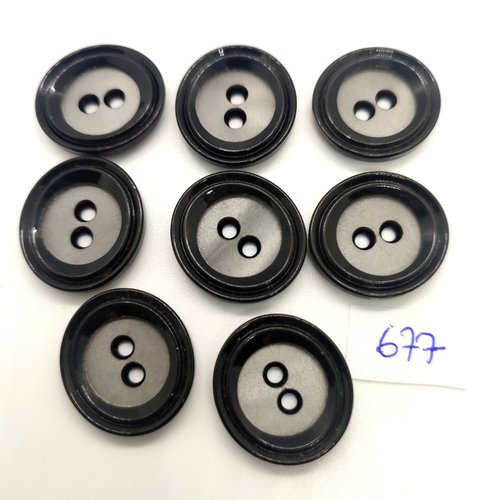 8 boutons en résine gris et noir - 21x22mm - 677