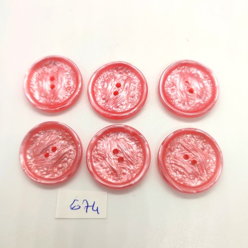 6 boutons en résine rose - 27mm - 674