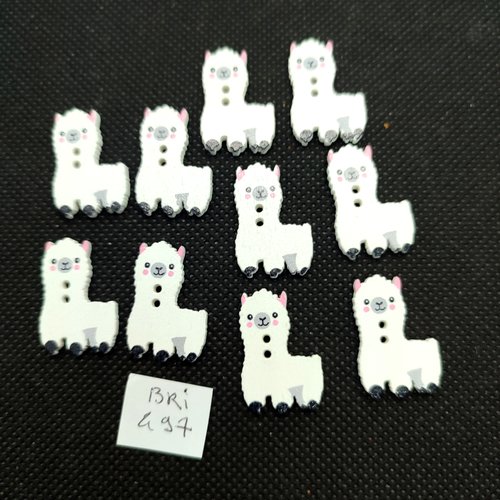 10 boutons fantaisie en bois un lama blanc noir et rose - 16x25mm - bri497