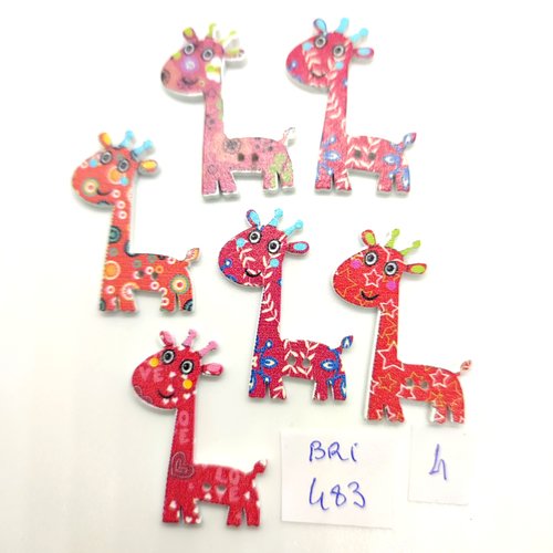 6 boutons fantaisie en bois multicolore (girafe) - 25x35mm bri483
