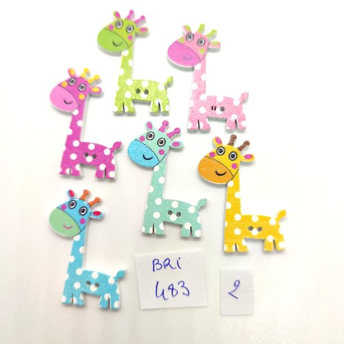 6 boutons fantaisie en bois multicolore (girafe) - 25x35mm bri483