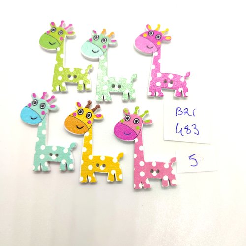 6 boutons fantaisie en bois multicolore (girafe) - 25x35mm bri483