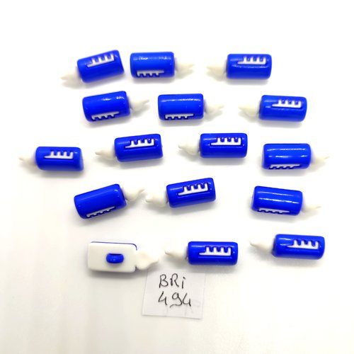 16 boutons fantaisie en résine bleu et blanc (biberon) - 8x20mm bri494