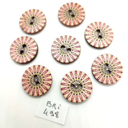 7 boutons fantaisie en bois multicolore - fleur - 25mm - bri496