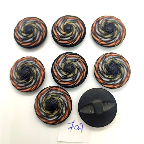 8 boutons en résine gris et orange - 22mm - 707