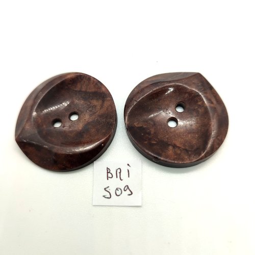 2 boutons en résine marron - 35mm - bri509