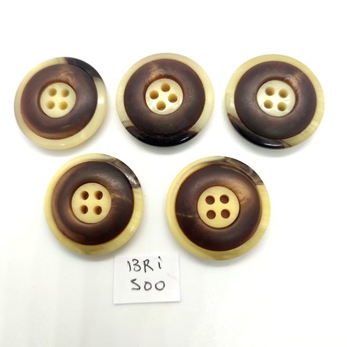 5 boutons en résine beige et marron - 28mm - bri500