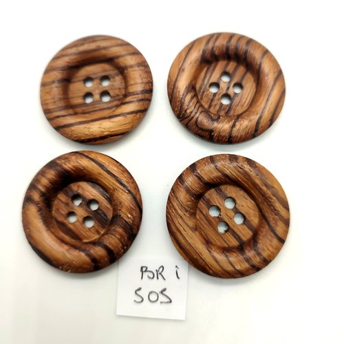 4 boutons en bois marron - 31mm - bri505
