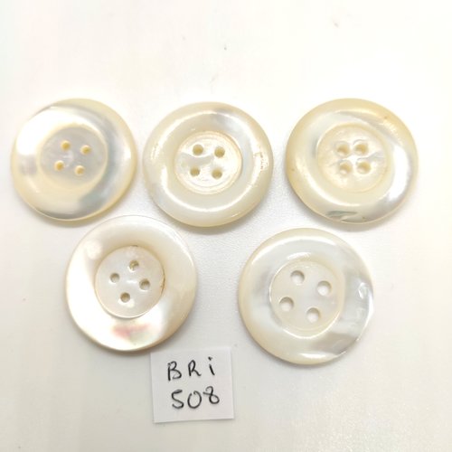 5 boutons en nacre ivoire - 27mm - bri508