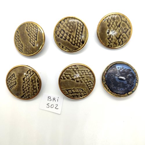 6 boutons en résine doré et jaune et noir dessous - vintage - 30mm - bri502
