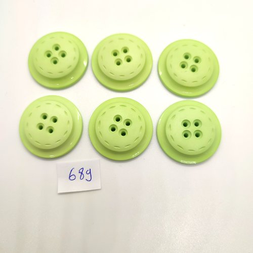 6 boutons en résine vert - 30mm - 689