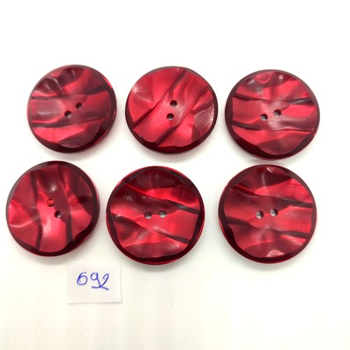 6 boutons en résine rouge foncé - 31mm - 692