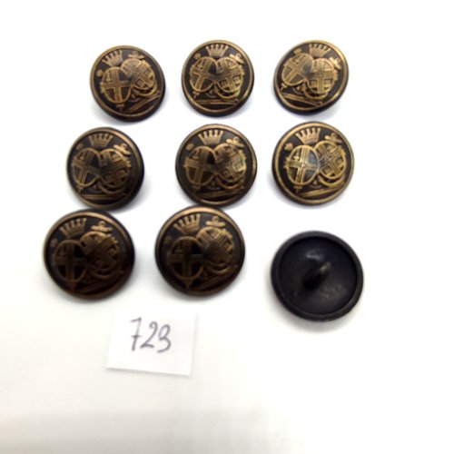 9 boutons en métal bronze - 18/19mm - 723