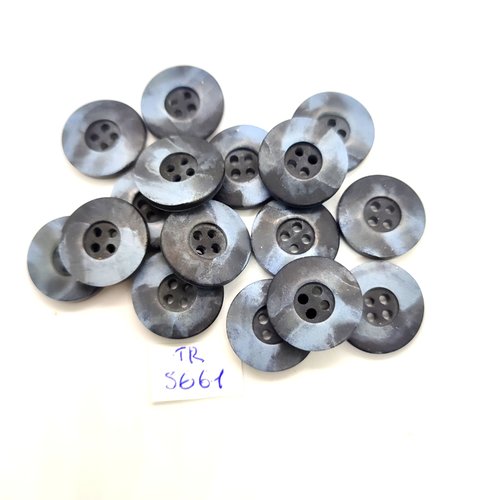 16 boutons en résine gris / bleu - 18mm - tr5661
