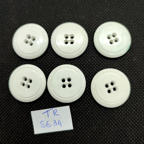 6 boutons en résine blanc - 23mm - tr5634