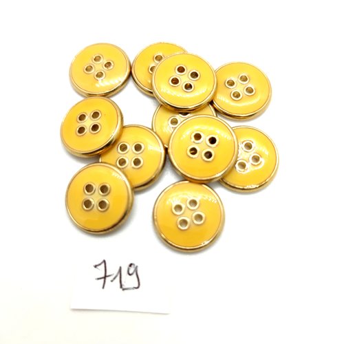 11 boutons en résine doré et émail jaune - 15mm - 719