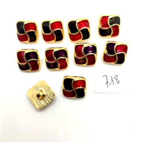 10 boutons en résine doré noir et rouge - 13mm - 718