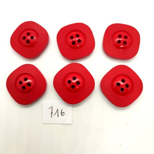 6 boutons en résine rouge - 19x19mm - 716