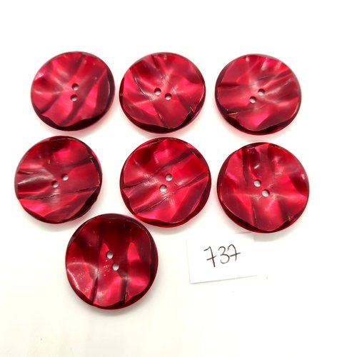 7 boutons en résine rouge foncé - 23mm - 737