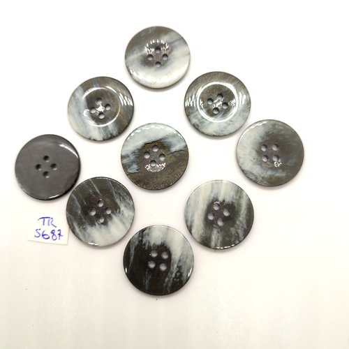 9 boutons en résine gris dégradé - 23mm - tr5687