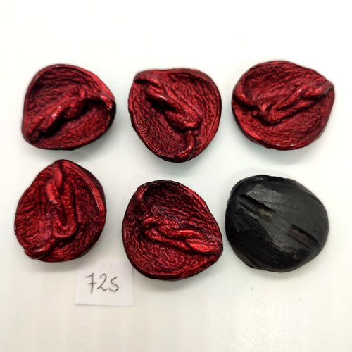 6 boutons en résine rouge foncé et noir dessous - 33x28mm - 725