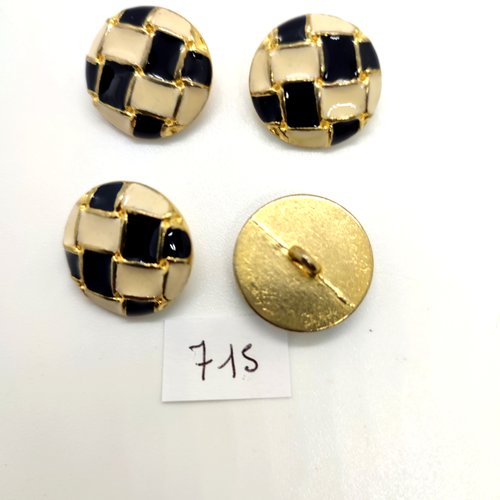 4 boutons en métal doré et émail noir et blanc - 20mm - 715