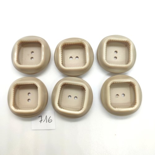 6 boutons en résine gris - 30mm - 716bis