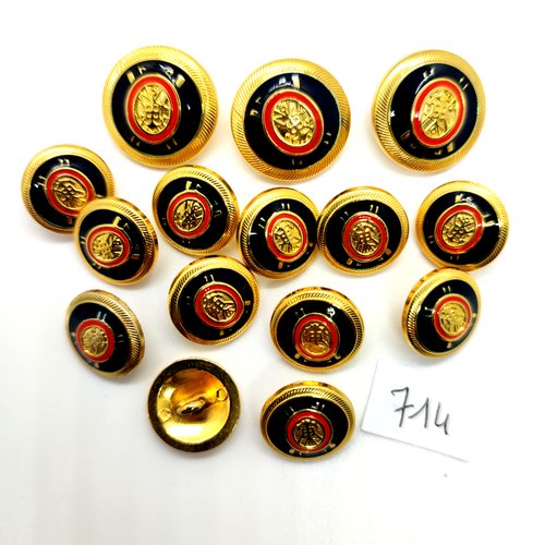 15 boutons en métal doré noir et rouge - 21mm et 16mm - 714