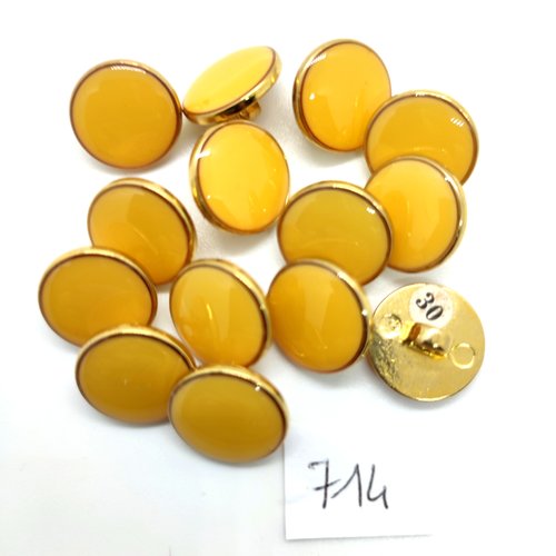 14 boutons en métal doré et émail jaune - 15mm - 714bis