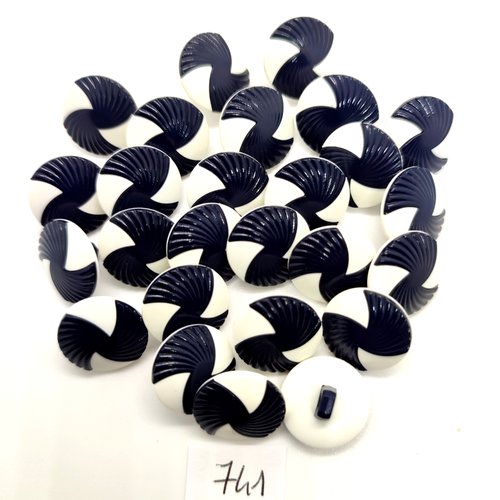 26 boutons en résine blanc et noir - 15mm - 741
