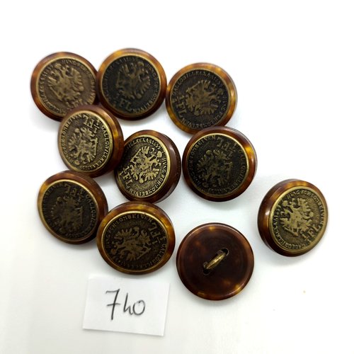 10 boutons en métal bronze - 18mm - 740