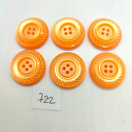 6 boutons en résine orange - 22mm - 722