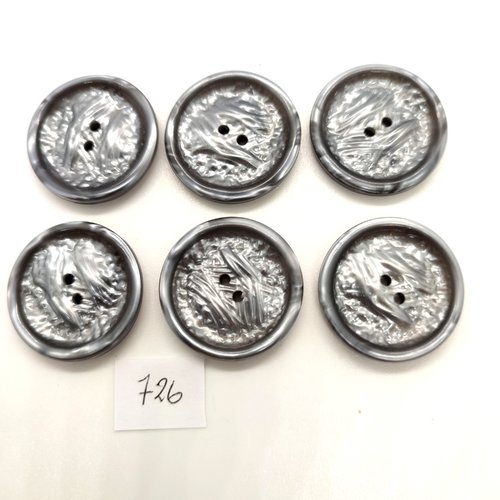 6 boutons en résine gris - 27mm - 726