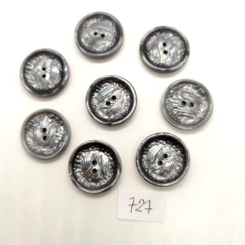 8 boutons en résine gris - 22mm - 727