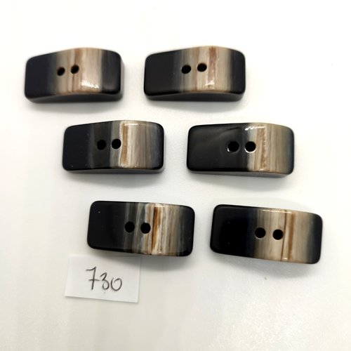 6 boutons en résine noir et beige - 13x29mm - 730