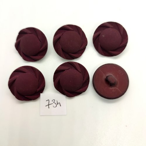 6 boutons en résine bordeaux foncé - 23mm - 734
