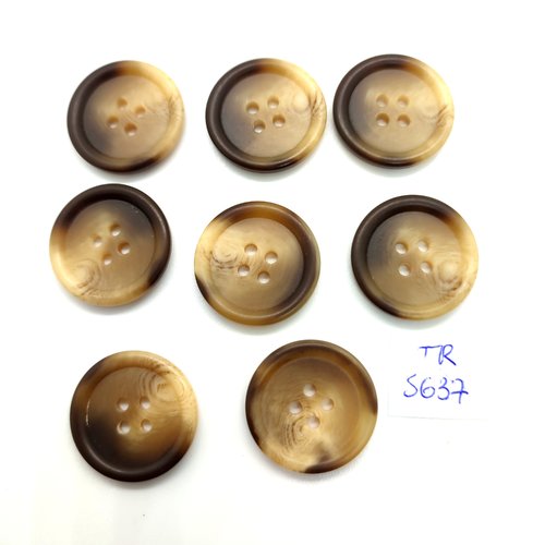 8 boutons en résine beige et marron - 22mm - tr5637