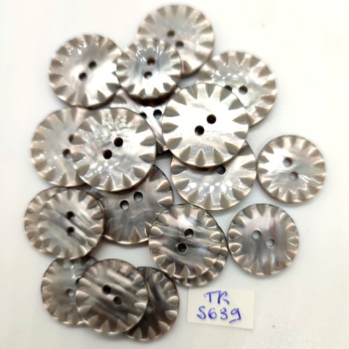 19 boutons en résine gris - 22mm et 18mm - tr5639