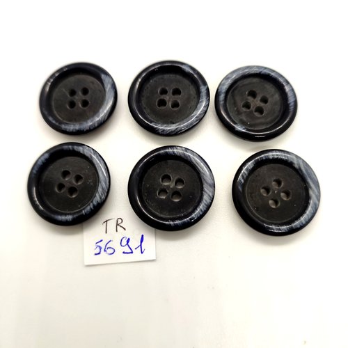 6 boutons en résine noir et gris - 21mm - tr5691