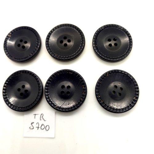 6 boutons en résine noir - 22mm - tr5700