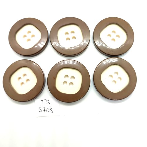 6 boutons en résine blanc cassé et marron - 36mm - tr5705