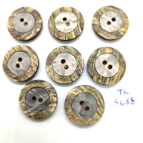 8 boutons en résine gris et noir dessous - 23mm - tr5688