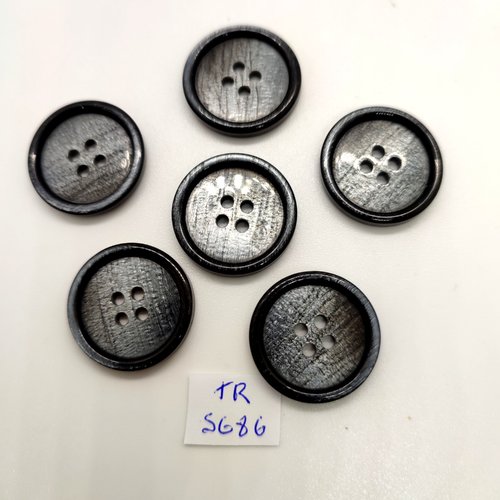 6 boutons en résine noir et gris - 23mm - tr5686