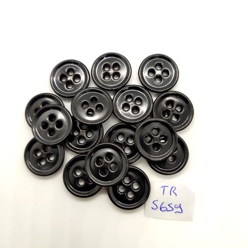 16 boutons en pate de verre noir - 17mm - tr5659
