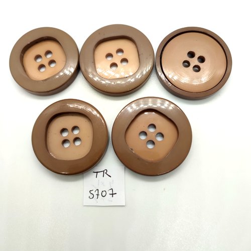 5 boutons en résine marron et beige - 35mm - tr5707