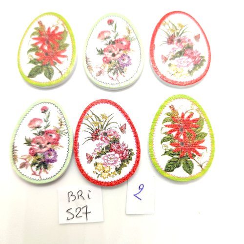 6 boutons fantaisie en bois multicolore des fleurs - 23x31mm - bri527