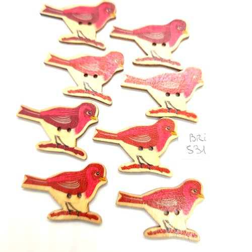 8 boutons fantaisie en bois rouge foncé des oiseaux - 26x31mm - bri531