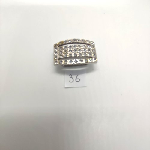 1 boucle de ceinture coulissante en métal argenté avec strass - 21x32mm